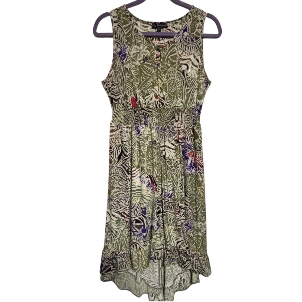 Mile Gabrielle Sleeveless Ruffled Fairycore hi lo dress Sage Purple White Med